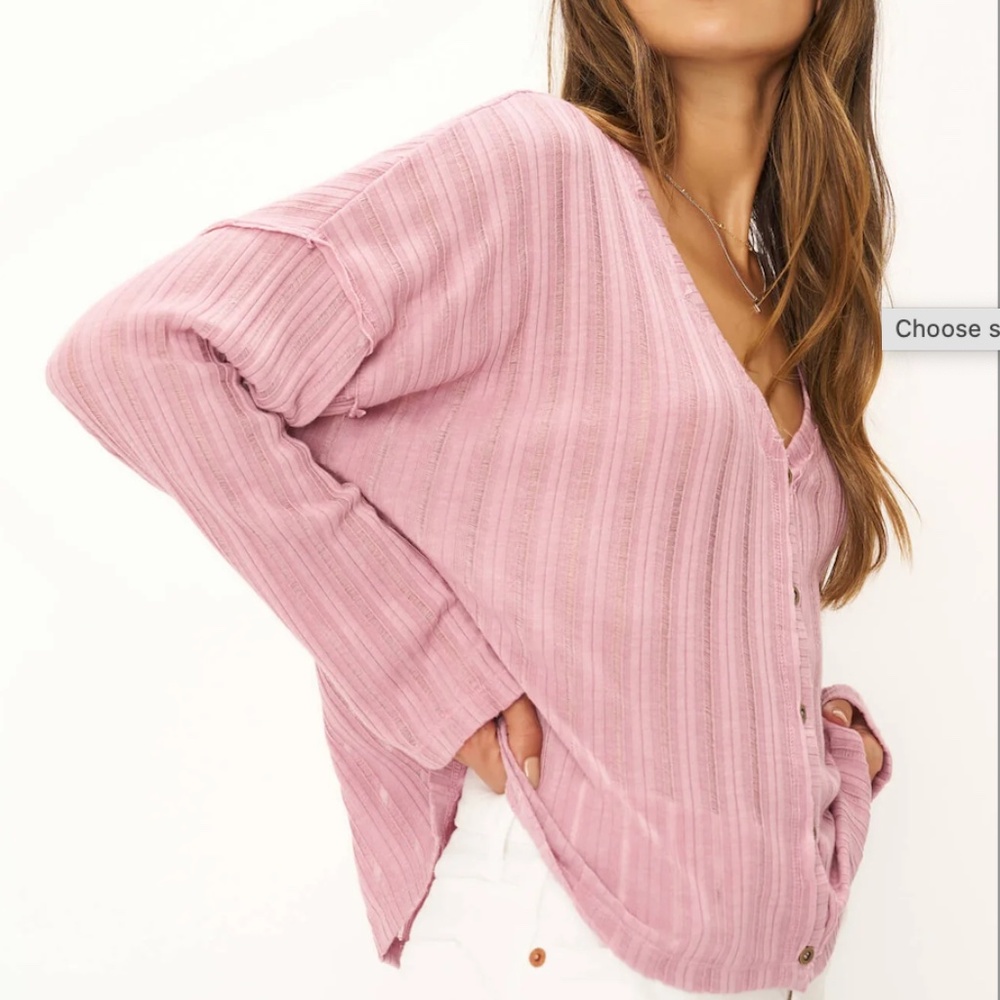 Project Social T Pink Ribbed Button-Front Cardigan - Picture 3 of 4
